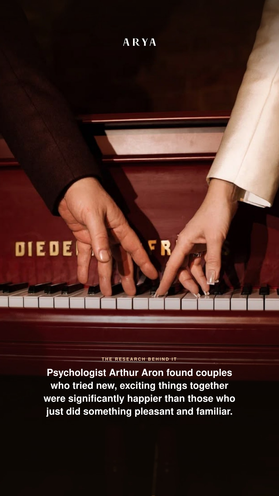 Hands at a piano. A research-led slide about trying new experiences together.