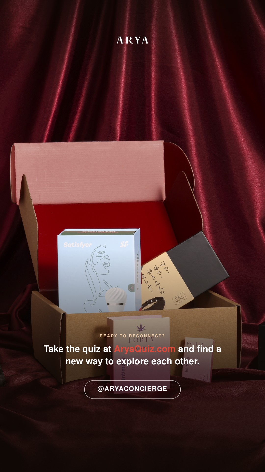 Arya product box with a call to take the quiz at AryaQuiz.com.